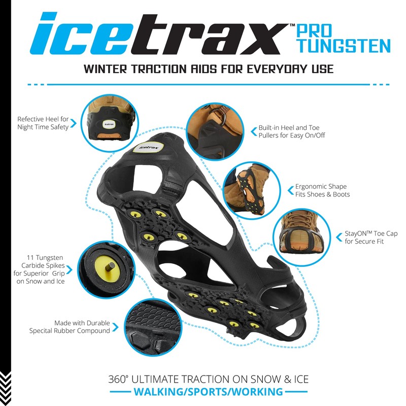 ICETRAX Pro Tungsten Grip Winter Ice Cleats for Shoes and