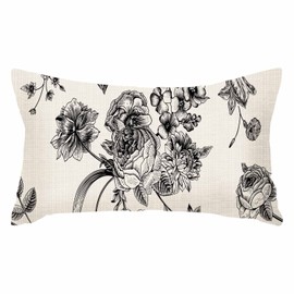 IBILIU Roses Tulips，Throw Pillow Covers Vintage Floral with Victorian Bouquet of Flowers on Garden Delphinium Petunia Pillow Case 12x20 Inches