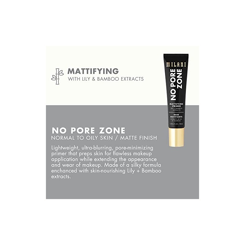 Milani Sin Poro Zone Mattifying Primer para Maquillaje (1.0 FlOz.)-