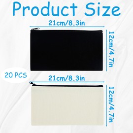 KUAOOAUK Pack of 20 Fabric Bags with Zip, Multi-Purpose Pencil Case, Small, Fabric Makeup Bag for Cosmetics, Travel Items, Office Supplies, Purses, Bank Bag (Beige/Black), black, leisure