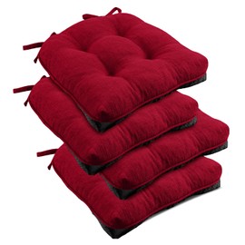 downluxe Indoor Chair Cushions for Dining Chairs, Tufted Overstuffed Textured Kitchen Chair Pads with Ties and Non-Slip Backing, 15.5" x 15.5" x 4", Red, 4 Pack