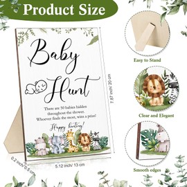 Roowest 51 Pieces Baby Shower Games Include Wooden Hunt Sign 50 Mini Plastic Baby Shower Games Gender Reveal Party Favors Prizes for Game(Animal Style)