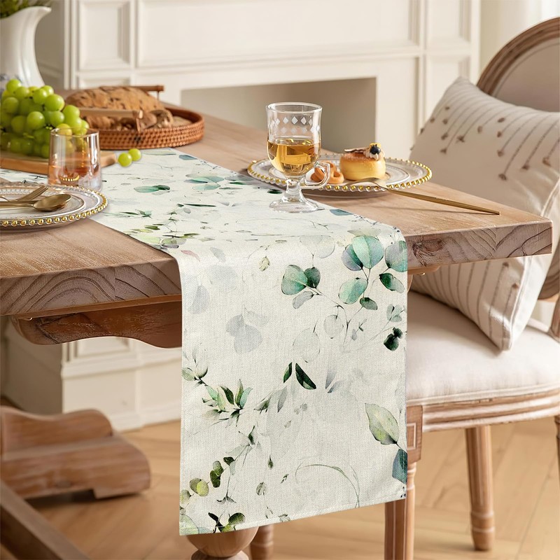 LOMOHOO Table Runners Summer Green Eucalyptus Leaves Table Runner 13x72
