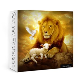 Christian Bird Lion Sheep Religious Puzzles for Adults 1000 Pieces, Beautiful Animal Inspirational Easter Landscape Jigsaw Puzzles, Pretty Sunset Scenic Catholic Wildlife Scenery Puzzle