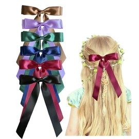 6pcs Ribbon Bow Hair Clips for Women Bowknot Hair Ponytail Holder Accessories for Women Girls Toddlers Teens Kids Party Wedding Prom Daily Outfits (6 Colors B)