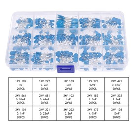 300pcs Ceramic Capacitors High Voltage Ceramic Capacitors 1KV 2KV 3KV Electrolytic Capacitors Set DIY Electronic Circuit Assortment Box Kit Radial Lead Electronic Components 0.1nf-10nf