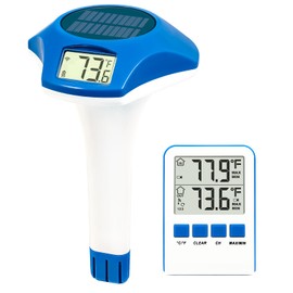 Circrane Solar Pool Thermometer, Wireless Floating Digital Thermometer, IPX8 Water Proof, Solar Powered with 150 Days Battery Life for Hot Tub/Ice Bath/Swimming Pool/Aquarium, Dark Blue