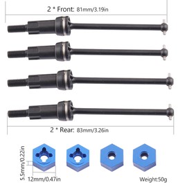 Steel Universal Front and Rear CVD Axles Drive Shafts Set with Aluminum 7075 Wheel Hex Upgrade Parts for Arrma 1/18 Granite Grom Mega 380 Brushed 4x4 Monster Truck RTR, Black (4PCS)