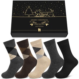 5 Pairs Mens Wool Socks, Soft Cozy Thick Warm Breathable Crew Thermal Socks men for Winter Christmas, with a Gift Box