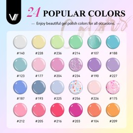 VANREESA 42 Pcs Gel Nail Polish Kit with U V Light 24 Popular Colors Gel Polish Nail Kit Green Blue Purple Pink Orange Complete Nail Kit with Manicure Tools Gifts for Women Girls