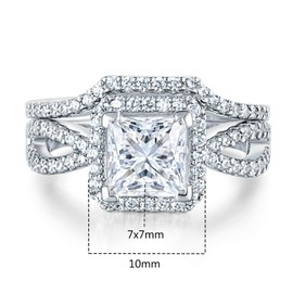Gemsme 18K White Gold Plated Two-in-One Wedding Engagement Eternity Rings Cubic Zirconia Bridal Rings Set 8