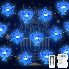 Vicila Hanukkah Decorations Blue String Lights Copper, 30LED Menorah&Star of David Hanukkah Fairy Lights Timer for Jews Jewish Judaism Decor Passover/Rosh Hashana/Shabbat/Hashanah