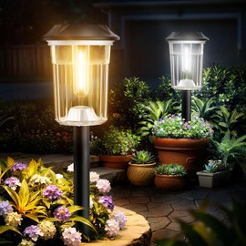 BITPOTT Solar Lights Outdoor Waterproof, 8 Pack Solar Pathway Lights Outdoor,Auto On/Off Solar Powered Garden Lights for Yard Lawn Patio Walkway Driveway Decor Landscape Lighting,2-in-1 Warm&Cool