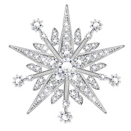 KristLand Star Brooch Sparkling Crystal Brooch Vintage Bridal Corsage Art Deco Ribbon Baroque Brooch Bridal Wedding Party Birthday Gift for Women Ladies, Silver