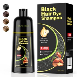 KAISASA Black Hair Dye Shampoo 3 in 1，Argan Natural Herbal Formula Hair Color Shampoo Covers Gray Hair for Women and Men (16.9 fl.oz Black)