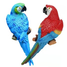 2Pcs Large Parrot Decor Outdoor Tiki Bar Decorations Realistic Parrot Statues for Pool Hawaiian Tropical Decor, 12.5" Lifelike Fake Macaw Sculptures for Palm Tree Jungle Garden Patio Yard(Blue, Red)