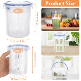 MUXHEL 6 Pcs Pickle Jar with Strainer, Leak-Proof Pickle Container with Strainer, Pickle Holder Keeper Lifter for Asparagus, Olives, Cucumbers, Capsicum Storage (33oz×3 ＆ 25oz×3)