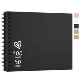 Vienrose 28.5 x 20.5 cm DIY Photo Album with 100 Pages, Hard Cover Kraft Paper Spiral Album, DIY Scrapbook for Wedding, Birthday, Black