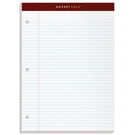 TOPS Docket Gold Writing Pads, 8-1/2" x 11-3/4", Narrow Rule, 3-Hole Punched, White Paper, 100 Sheets, 2 Pack (99706)