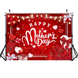 Happy Mother's Day Backdrop 8x6FT Glitter Heart Red Rose Best Mom Background for Photography Mothers Day Party Decorations Photo Props (96x72 inch)