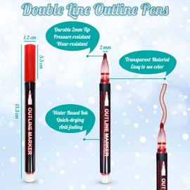 BIHIYII Glitter Pens Marker Pens, 12 Colours Double Line Outline Pens, Glitter Gel Pens, Metallic Magic Pens for Scrapbooking Painting, Stocking Fillers for Christmas Gifts Presents Eve Box Fillers