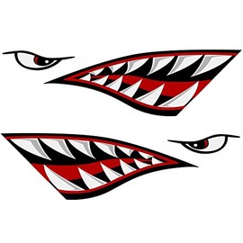 Reflective Left and Right Big Set, Shark Teeth Mouth Decals Sticker, 20 inches - Fishing Boat Canoe Car Truck Kayak Graphics Accessories