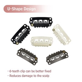 DOORES 2 Pieces Hair Clips for Extensions 6-Teeth U-Shape Metal Snap Clips 30mm 1.2g/pc Hair Extensions Clips for Hair Extensions with Soft Rubber Dark Brown Color (Brown)