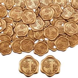 Yoption 50Pcs Initial J Wax Seal Stickers, Retro Antique Gold Letter Self Adhesive Envelope Seal Stickers for Wedding Party Birthday Christmas (J)