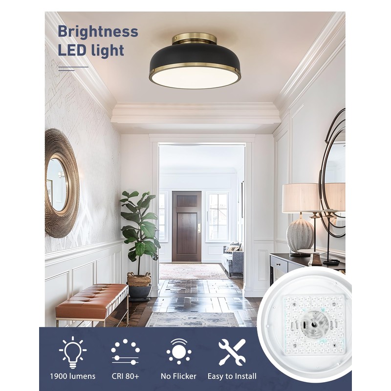 kudos Ceiling Light, 16-inch LED Flush Mount Ceiling Light, Black
