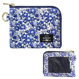 CITYPASSPORT Wallet, Small Pass Case, Coin Case, Simple, Small Flower Print, Blue, Thin (Made in Japan, Accessories, Travel, Subwallet, Stylish, Commuter Pass), blue