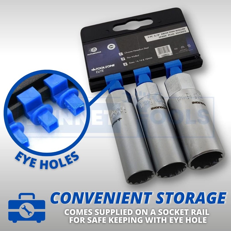 Dunnet Tools 3 Piece Spark Plug Socket Set 14 16