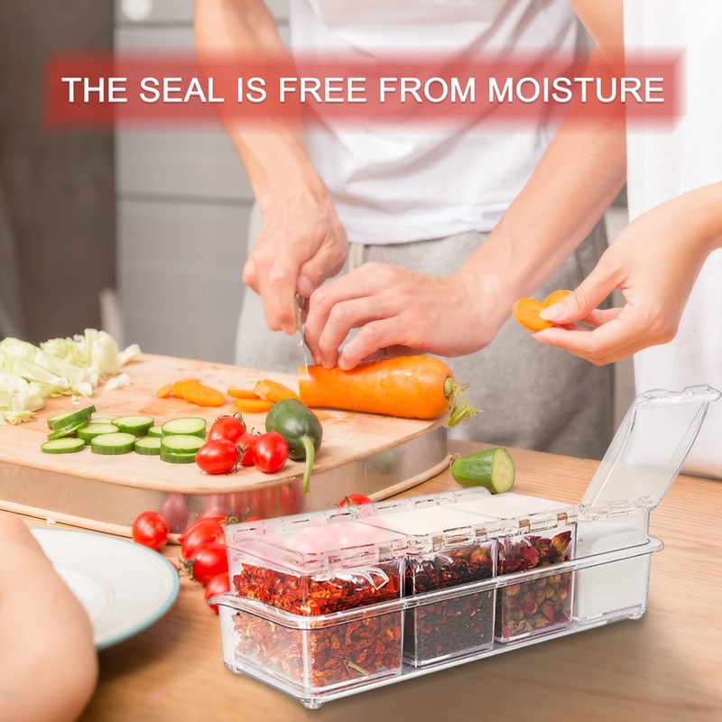 QIQN Clear Seasoning Box Acrylic Condiment Jars Storage Container Set