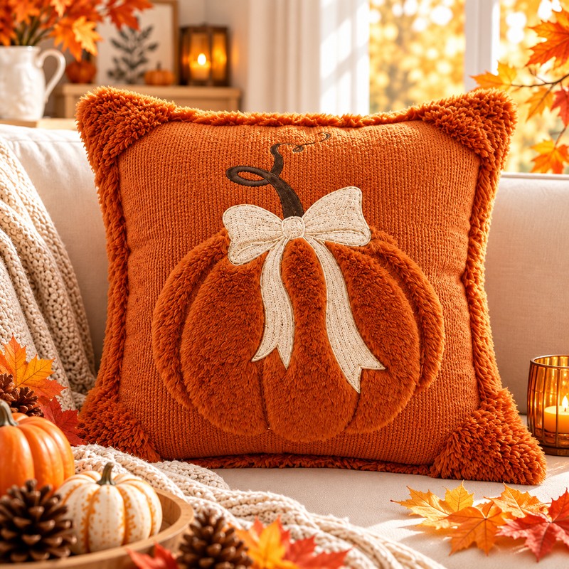 3D Plush Pumpkin Pillow Cover for Fall Decorating – Soft