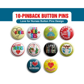 Creanoso I love Nurses Pinback Buttons (10 Pack) - Fun Classroom Reward Incentives for Students and Children - Stocking Stuffers Party Favors & Giveaways for Boys, Girls, Kids, Teens