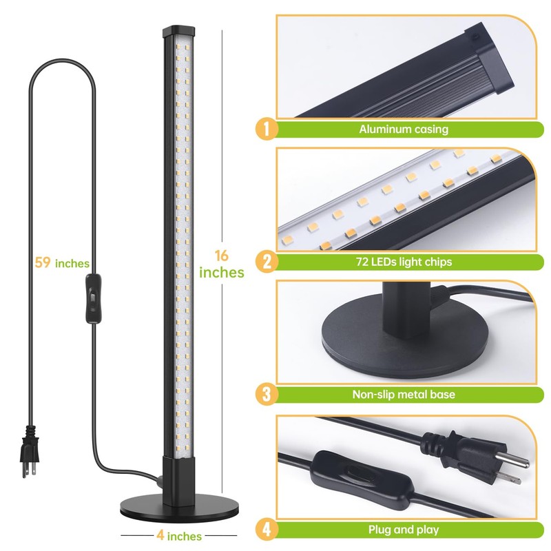 SpeePlant Vertical Grow Light, 72 LEDs Full Spectrum Light Bar,