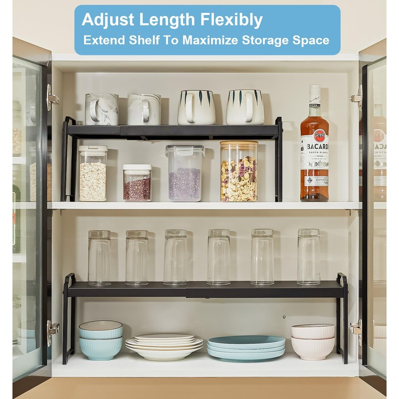 X-cosrack 25.5 Inches 3 Pack Expandable Cabinet Shelves, Stackable Shelf