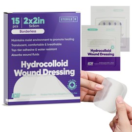 15 CT 2" x 2" Hydrocolloid Wound Dressing - Sterile Colloidal Bandages - Adhesive Hydrocolloid Bandages Small - Individually Packed Healing Patches for Wounds and Blisters by Livaclean Health