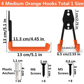 PiPaFox Garage Heavy Duty Steel Hooks, Wall Mount Storage Utility Hanger, Organizer Tool Holder with Anti-Slip Coating, 4 Pakc13cm Garage Storage Hook