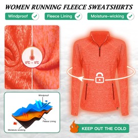 Soneven Women's Thermal Fleece Running Shirts Warm Winter Pullover Cold Weather Workout Hiking Tops with Thumb Holes Pockets Sweatshirt(Orange-123,S)