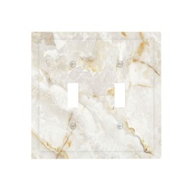ybclf White Gold Marble Light Switch Cover 2 Gang Double Toggle Wall Plate Decorative Golden Electrical Switchplate Faceplate for Bathroom Kitchen Bedroom