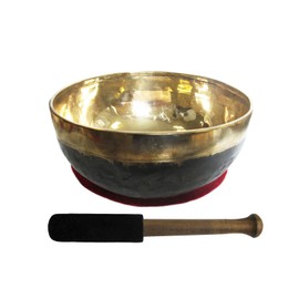 Bengali 81600-4 Singing Bowl 450-500 g Handmade 3-Piece Set with Accessories Gold Black Bowl + Singing Bowl Cushion + Clapper (Wood Leather)