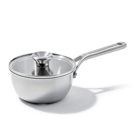 OXO Mira Tri-Ply Stainless Steel, 1.5QT Covered Chef's Pan with Lid, PFAS-Free, Multi Clad, Induction, Dishwasher Safe, Oven Safe, Silver
