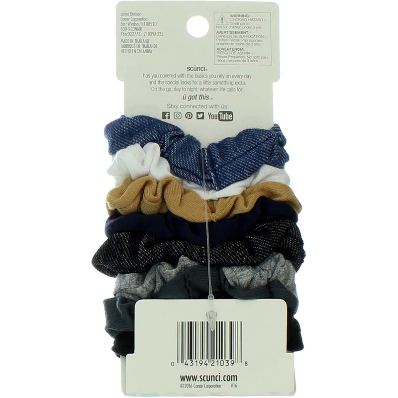 Scunci, No Damage, Mini Scrunchies, Assorted Denim Colours, 8 Pieces