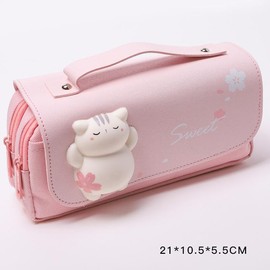 YORISMAL Pink Cat Stress Relief Pencil Case, Zip Pencil Case, Large Capacity High Quality Cat Stationery Box, Student Stationery Pencil Case