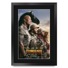 HWC Trading Jumanji 3 The Next Level Dwayne Johnson Geschenke Geduckter Poster Signiertes Autogramm Foto für Fans von Film Memorabilien - A3 Gerahmt
