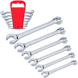 EFFICERE 6-Piece Double-End Metric Flare Nut Wrench Set with Rack, Size 9, 10, 11, 12, 13, 14, 15, 16, 17, 18, 19, 21mm | Cr-V Steel, 6-Point Head, Best Line Wrench for Fuel, Brake, Air Conditioning