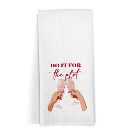 Yorhifa Preppy Pink Champagne Cheers Bar Towels for Kitchen, Do It for The Plot Decorative Dish Tea Towels for Home Bar Cart Apartment Decor, Girly Aesthetic Hand Towels, 16x24 Inches