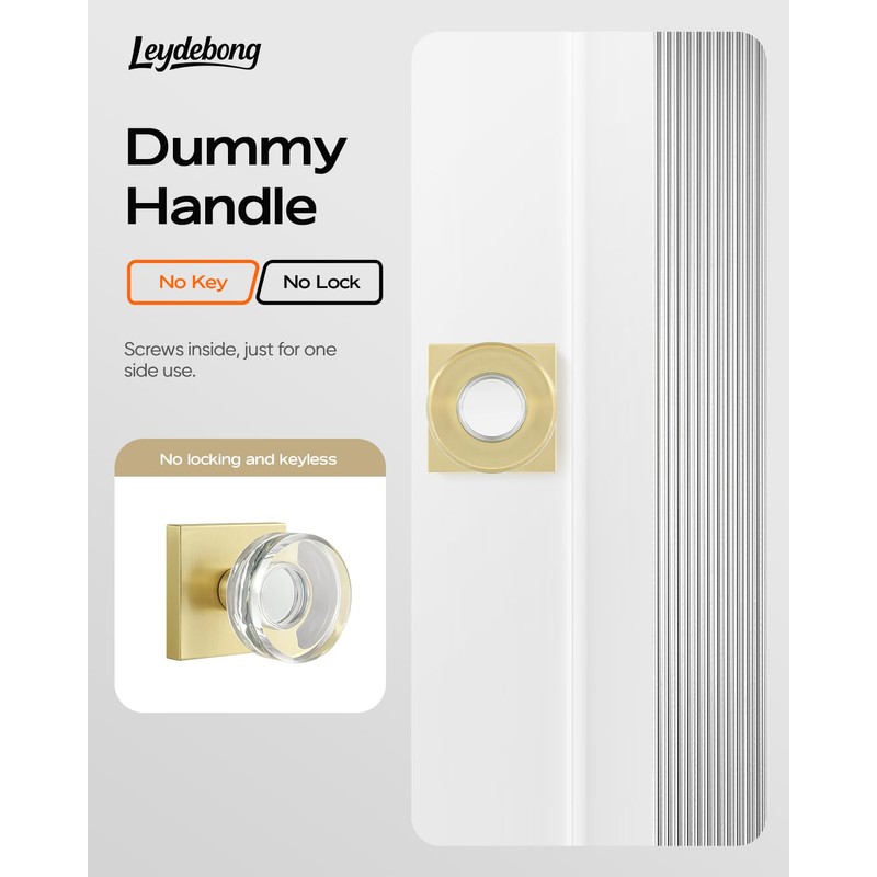 Leydebong 2 Pack Crystal Glass Dummy Door Knobs, Gold Round