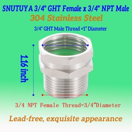 SNUTUYA 304 Stainless Steel Garden Hose Drinking-safe Adapter - 3/4" GHT Female x 3/4" NPT Male Heavy Duty Forge Garden Hose to Pipe Fitting Connectors,2 PCS…