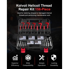 Kolvoii Helicoil Thread Repair Kit 156-Piece Metric Heli Coil Repair Kit with HSS Drill Bits Inserts Taps Break Off Tools, Universal Threaded Restorer Restoring Rethread